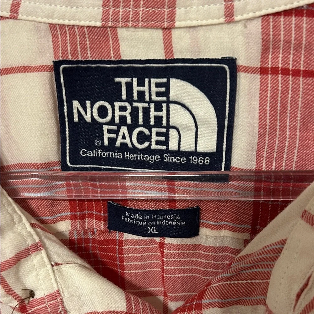 🚀The North Face Red and Cream Plaid Men's Shirt size XL GUC